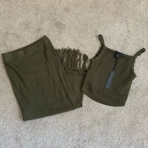 House of Harlow crochet 2 piece maxi skirt + tank set 🫒